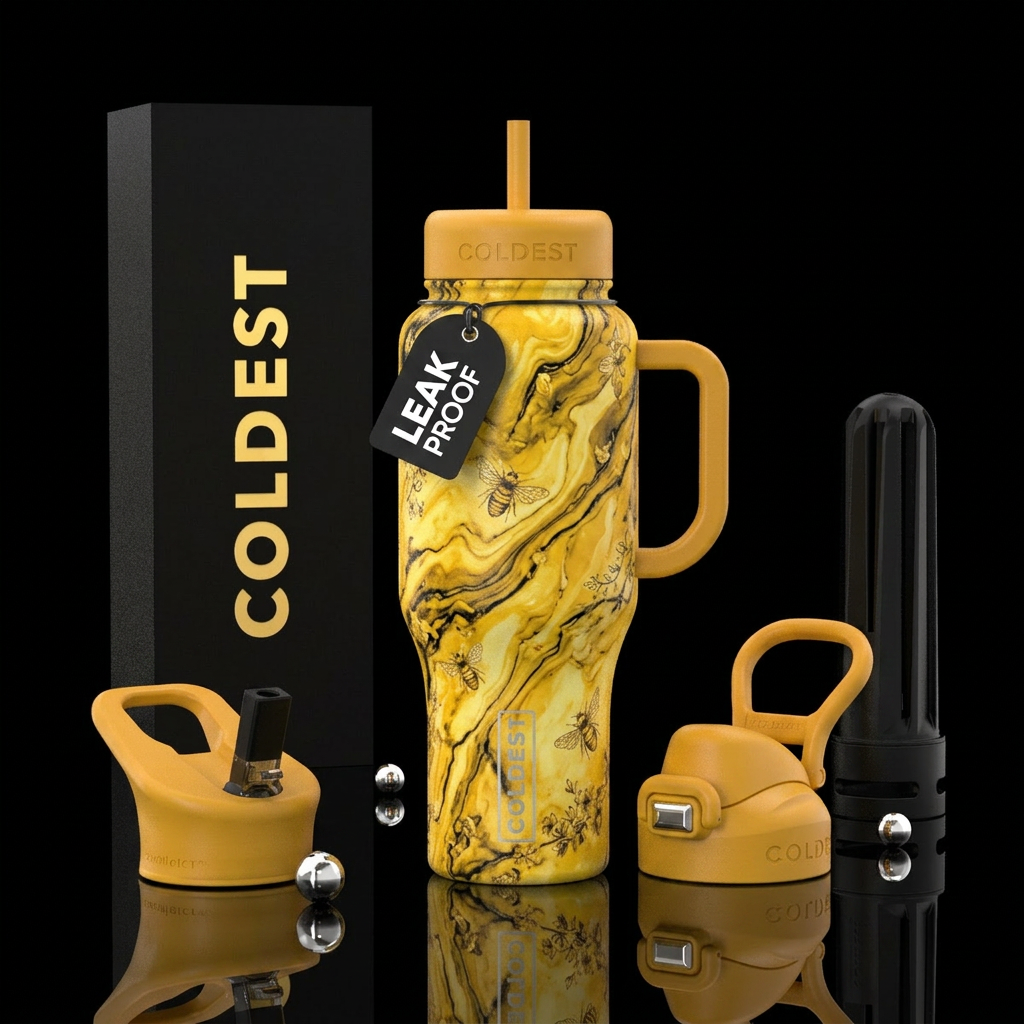 marble yellow bee water bottle design