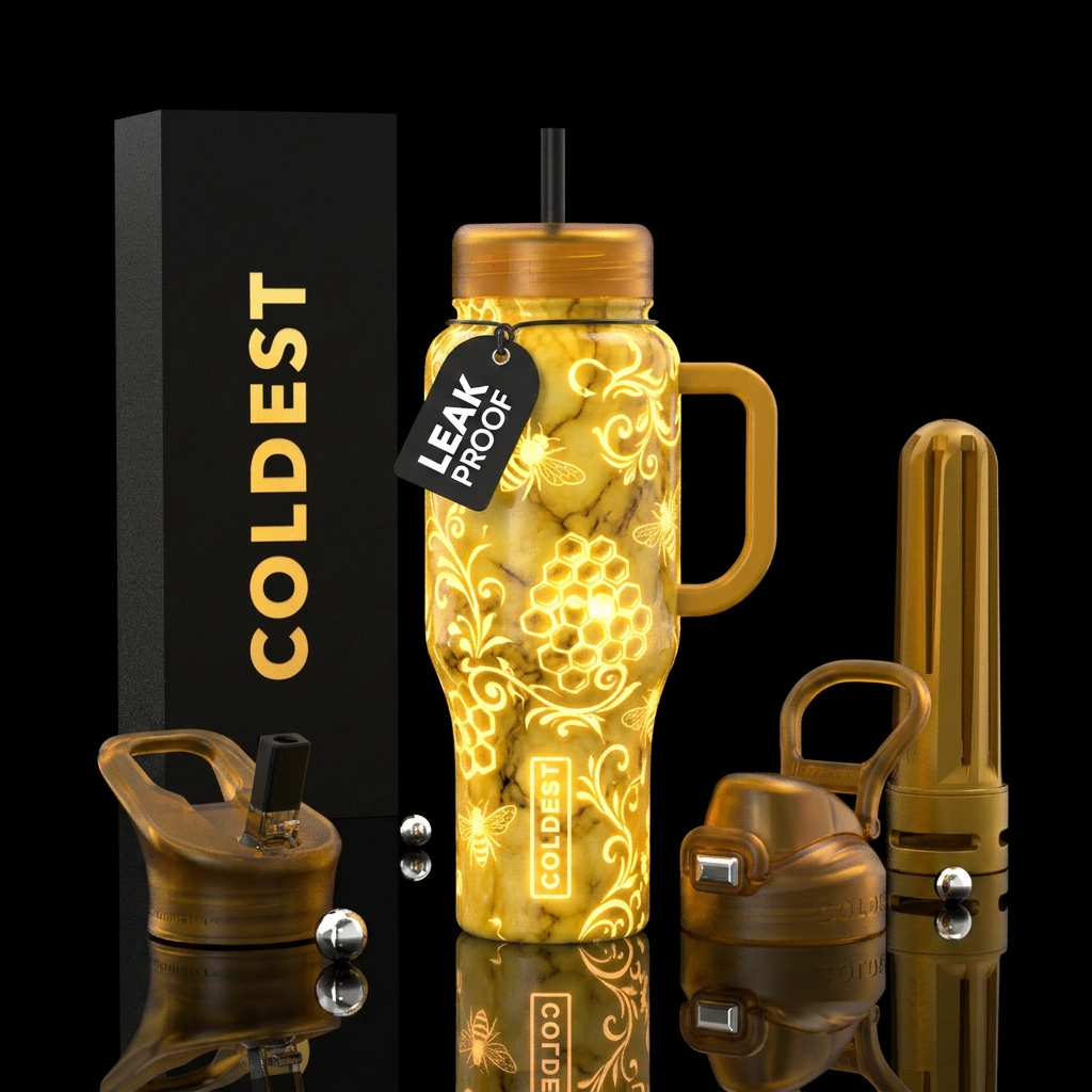 marble yellow bee glow in the dark water bottle design