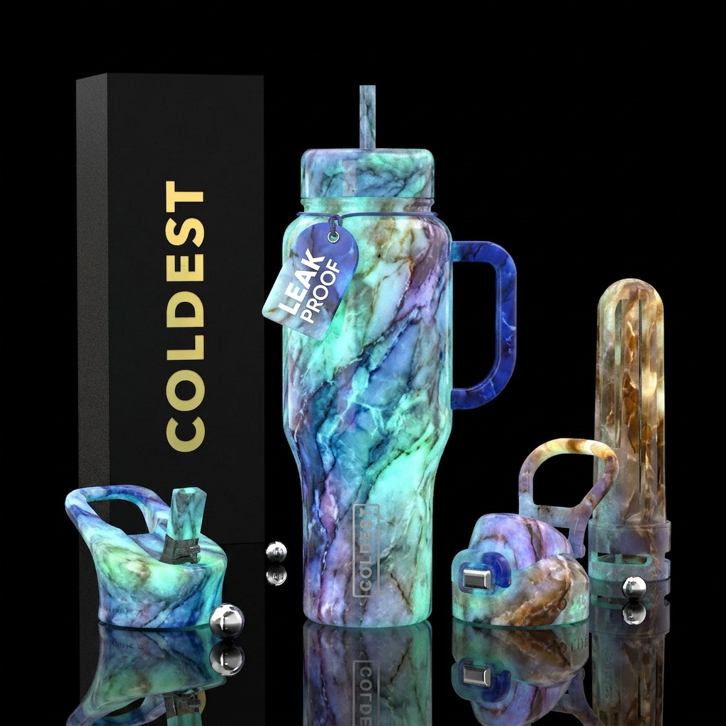 marble glow in the dark water bottle design