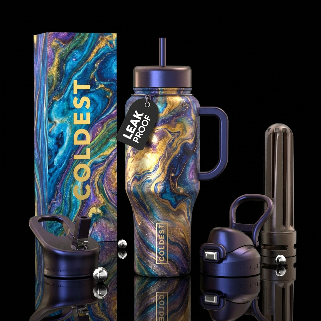 Luna marble waves water bottle design