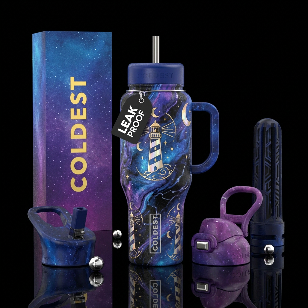 Luna marble lighthouse water bottle design