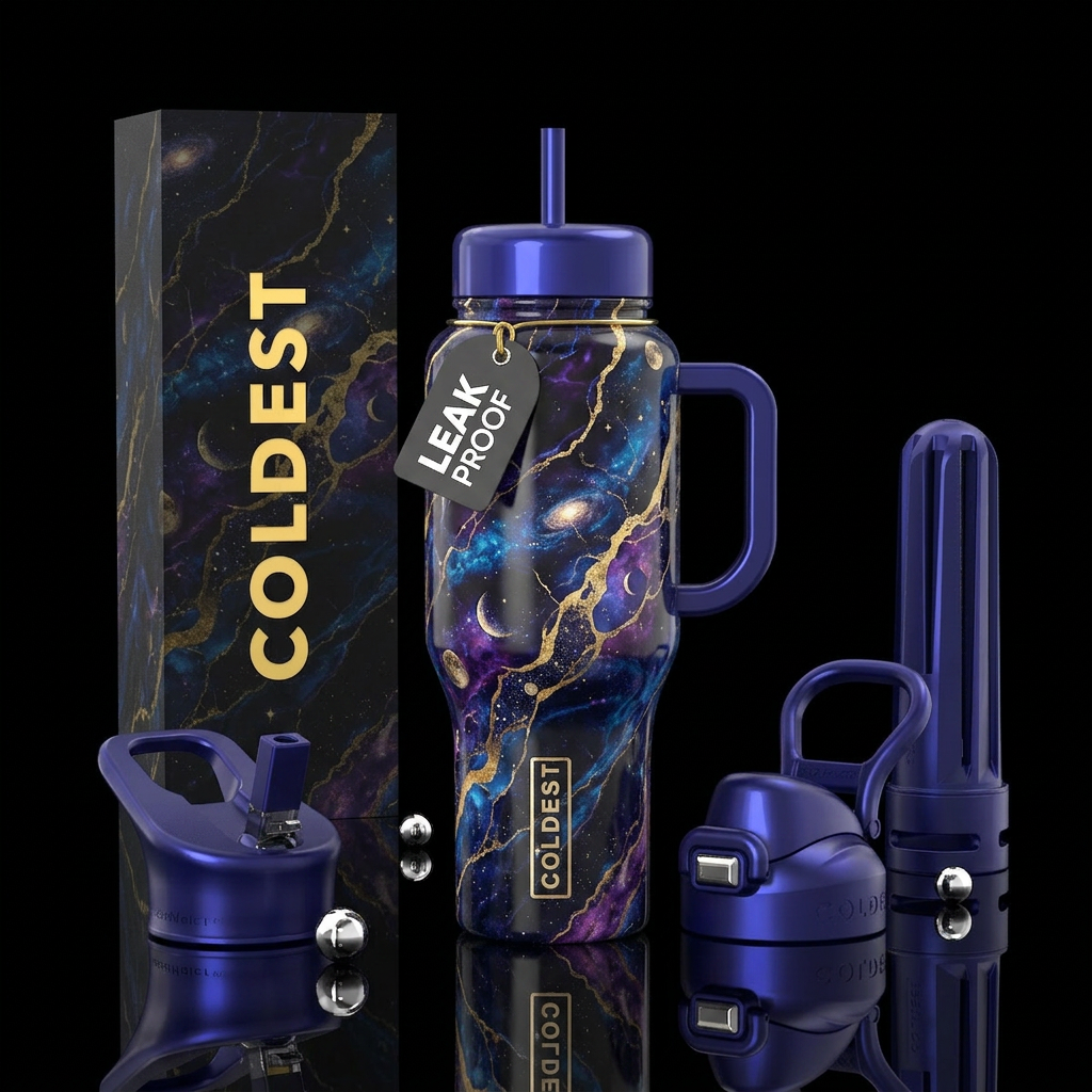 luna dark marble mystic water bottle design