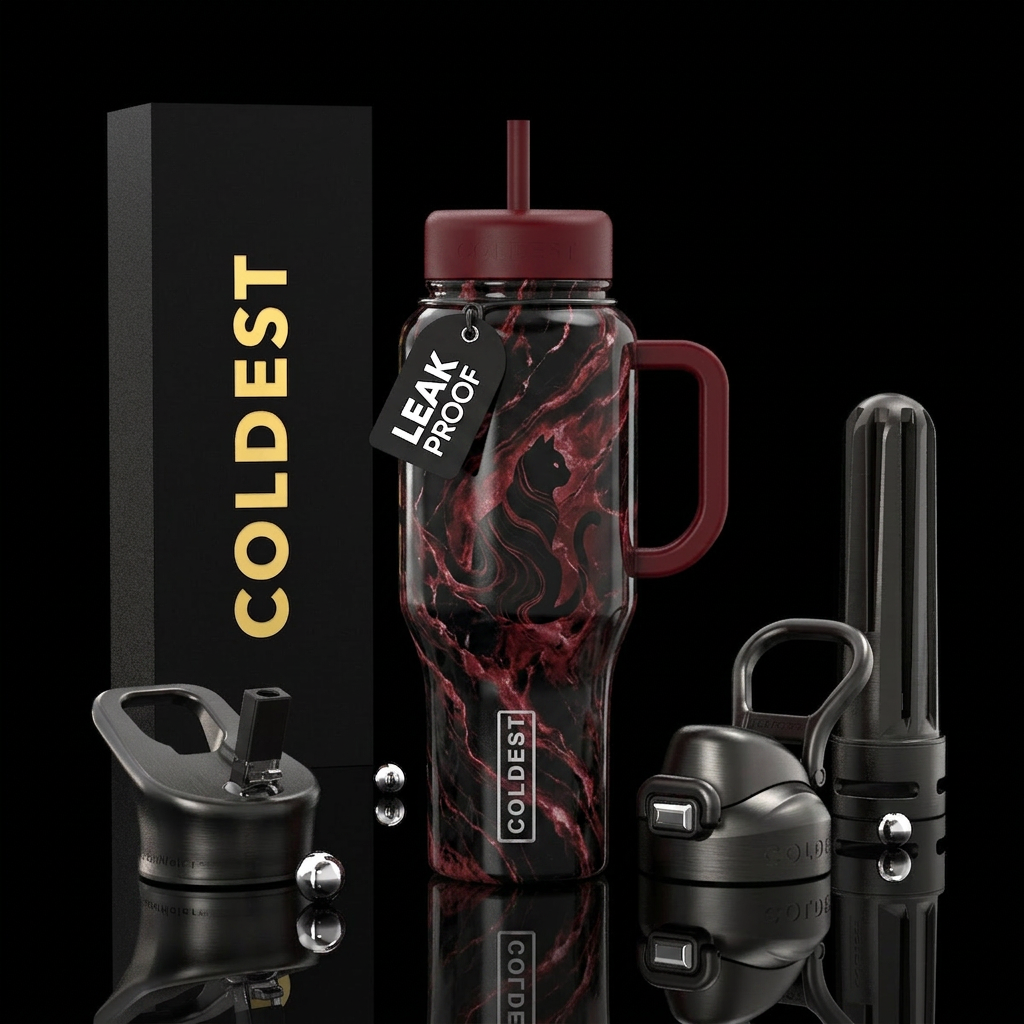 marble blood cat black water bottle design
