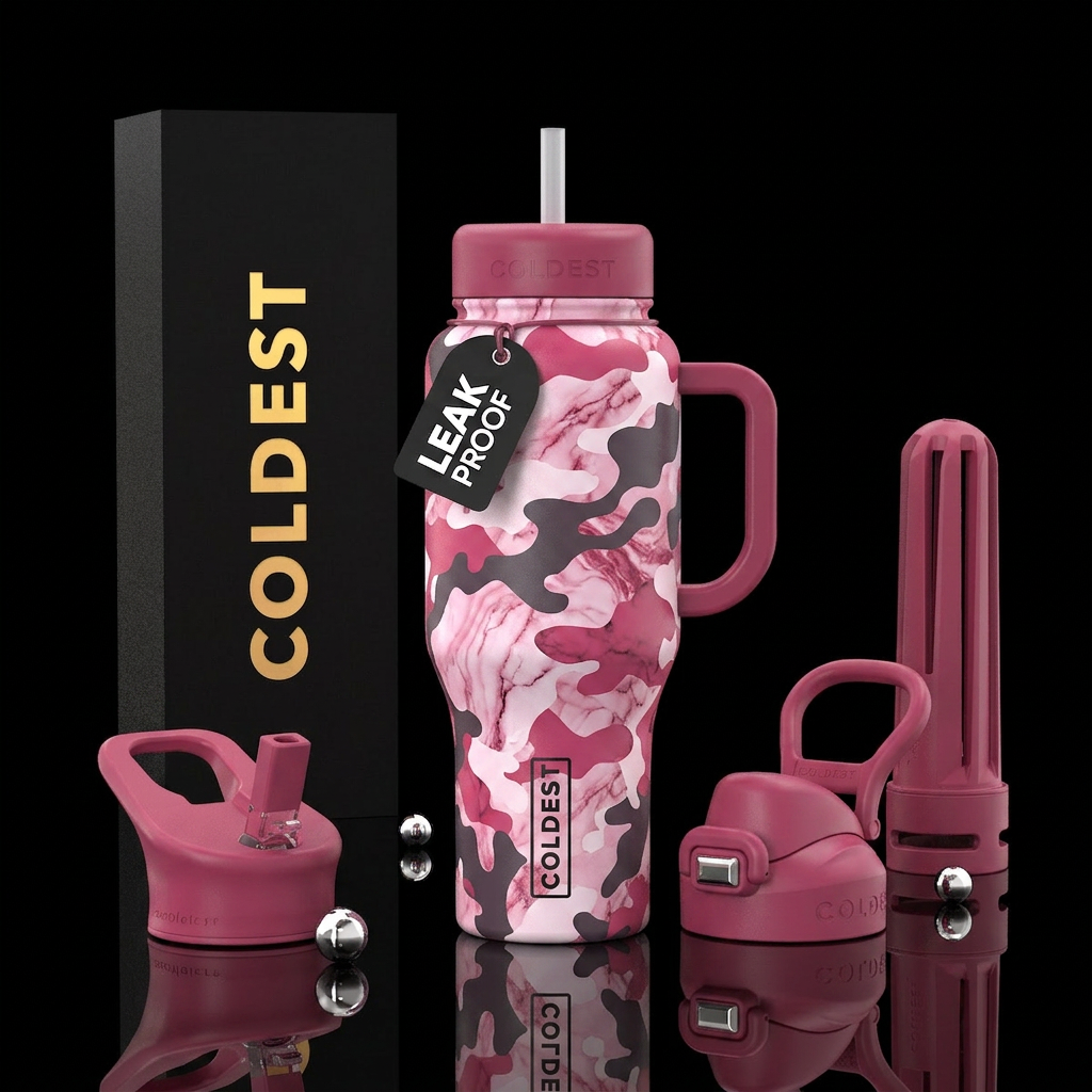 marble pink camo water bottle design