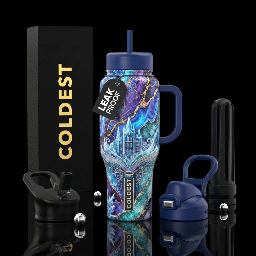 marble ice book water bottle design