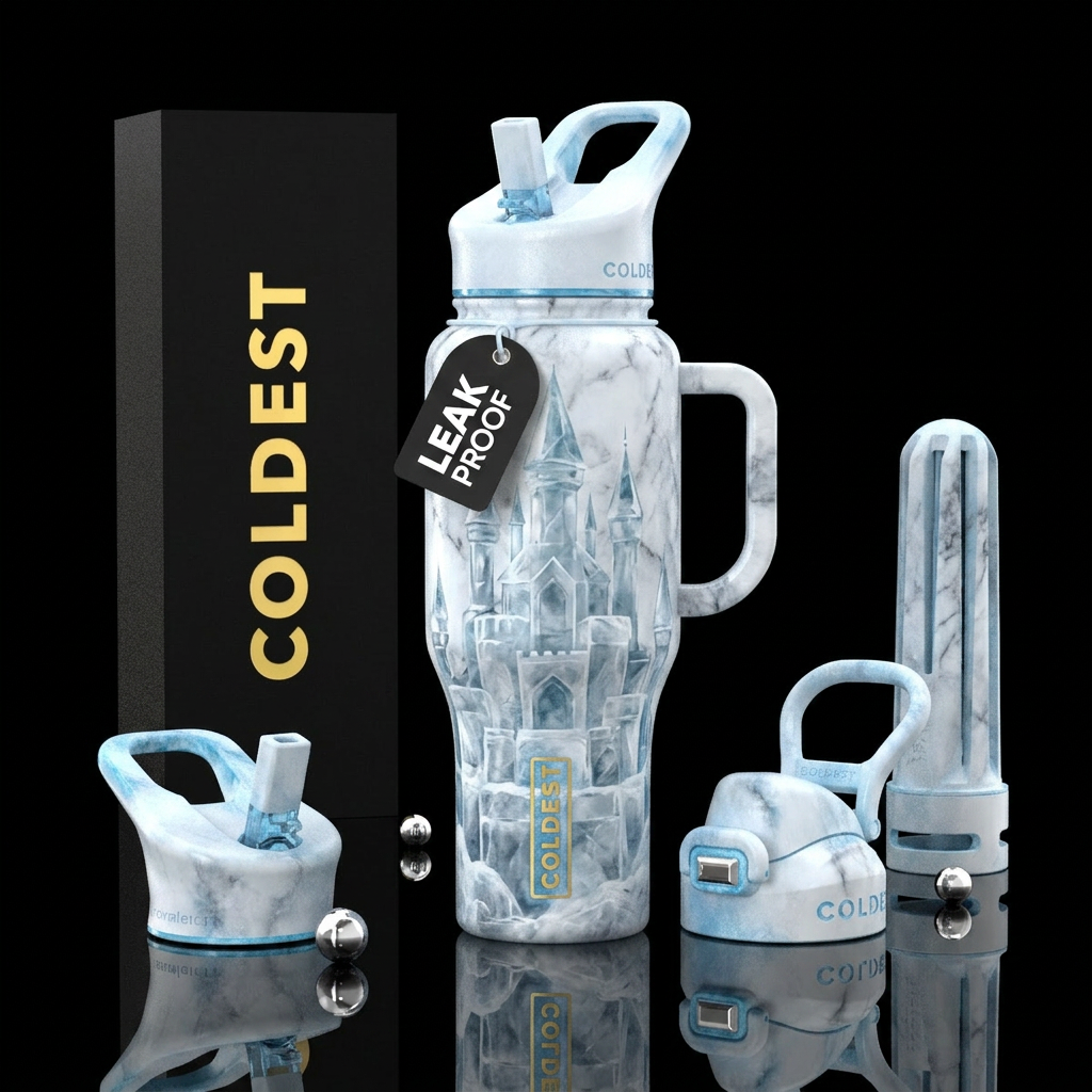 marble ice castle water bottle design