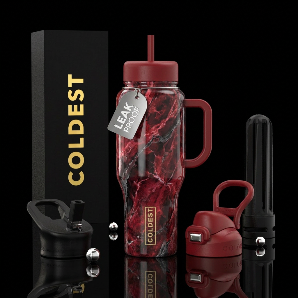 marble red luna water bottle design