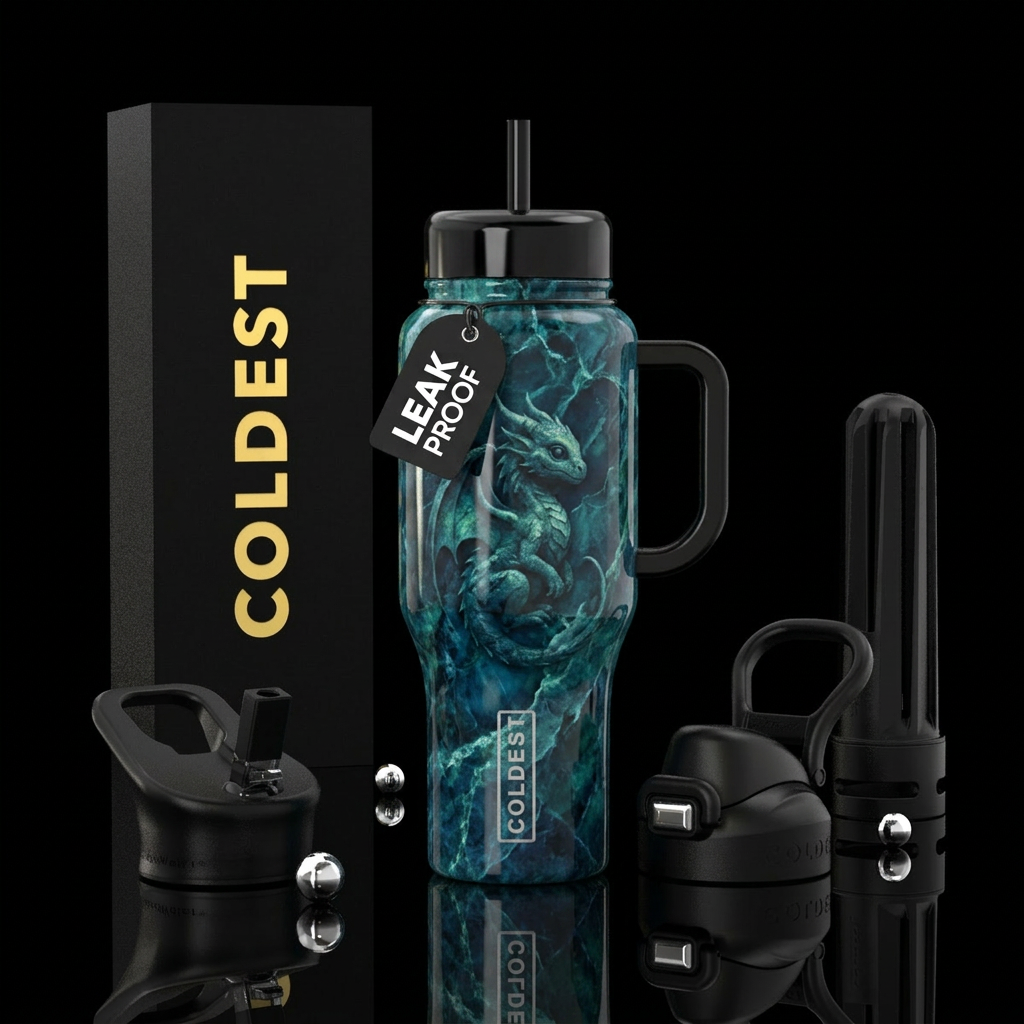 green baby dragon water bottle design