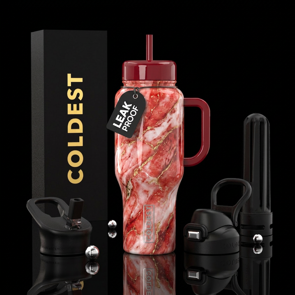 marble strawberry water bottle design