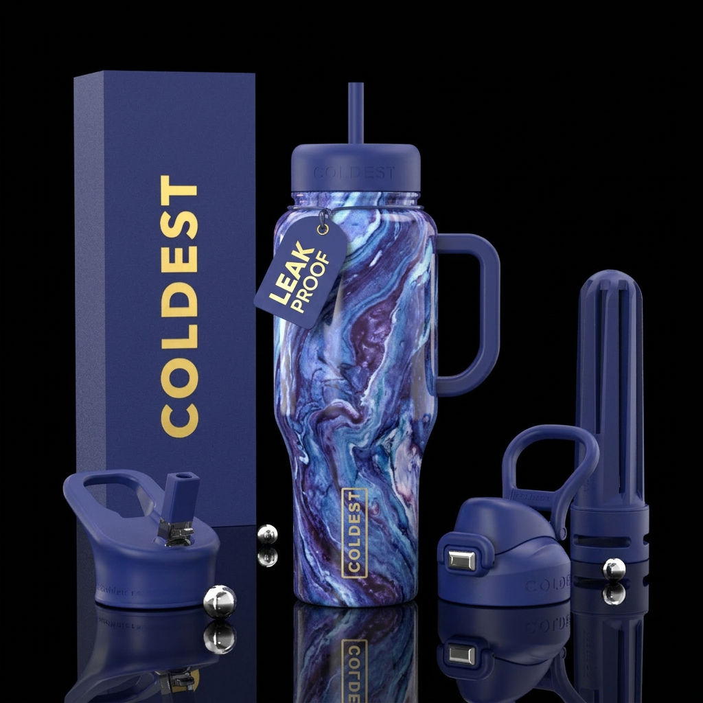 marble blueberry water bottle design