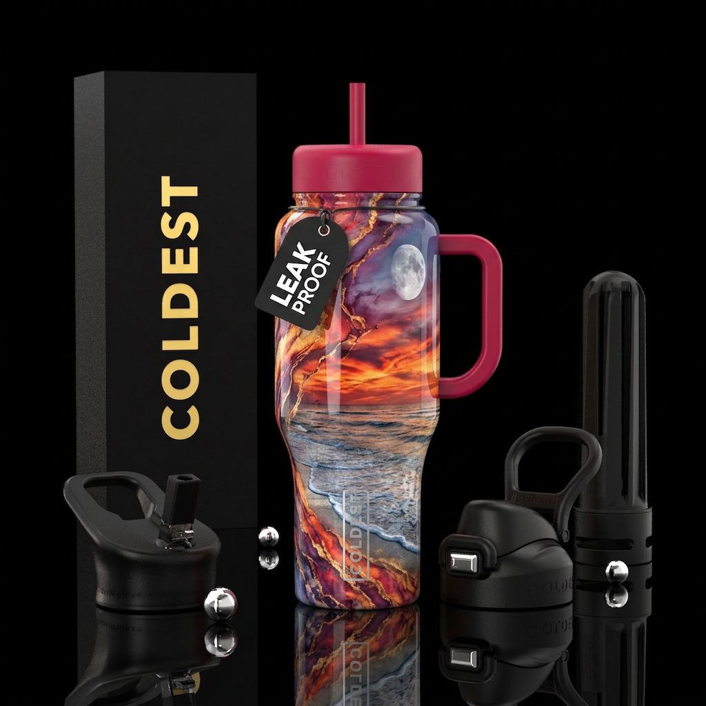 marble luna sunset beach water bottle design