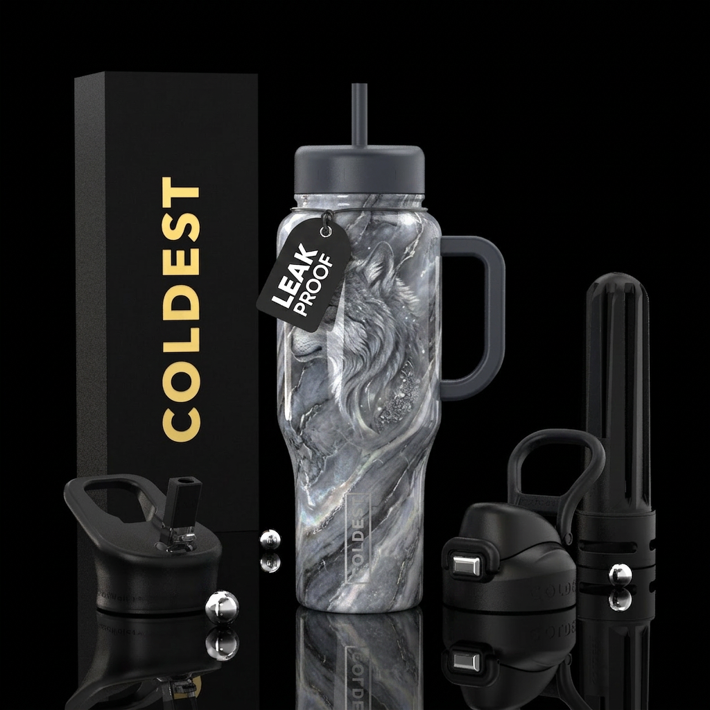 luna wolf marble water bottle design