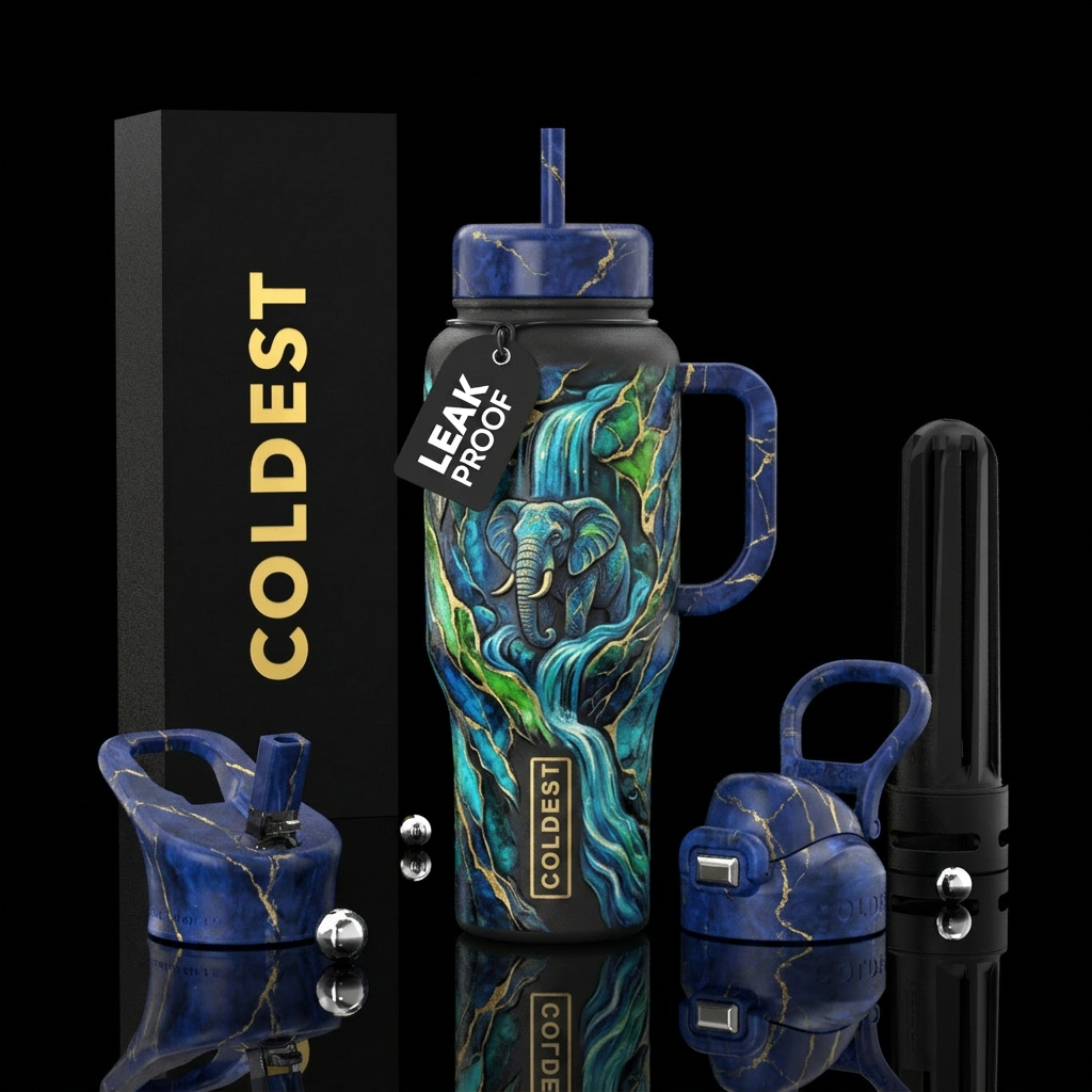 marble waterfall elephant water bottle design