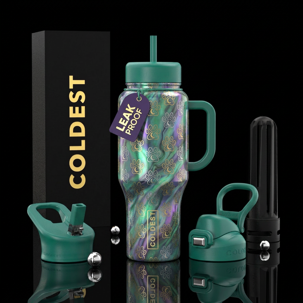 marble luna paw prints water bottle design