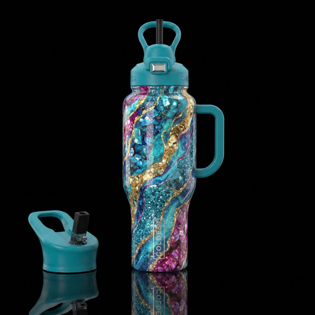 marble sparkle water bottle design