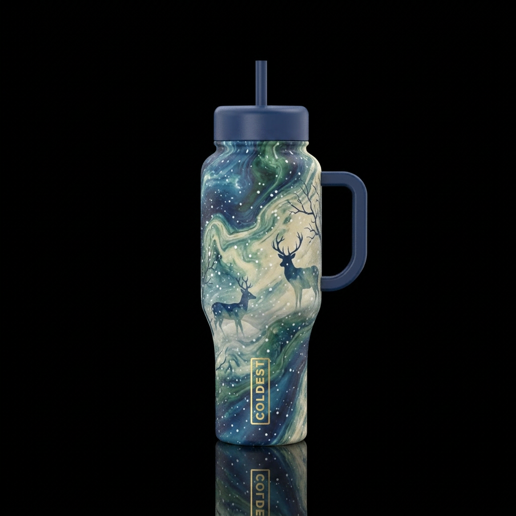 snowfall deer water bottle design