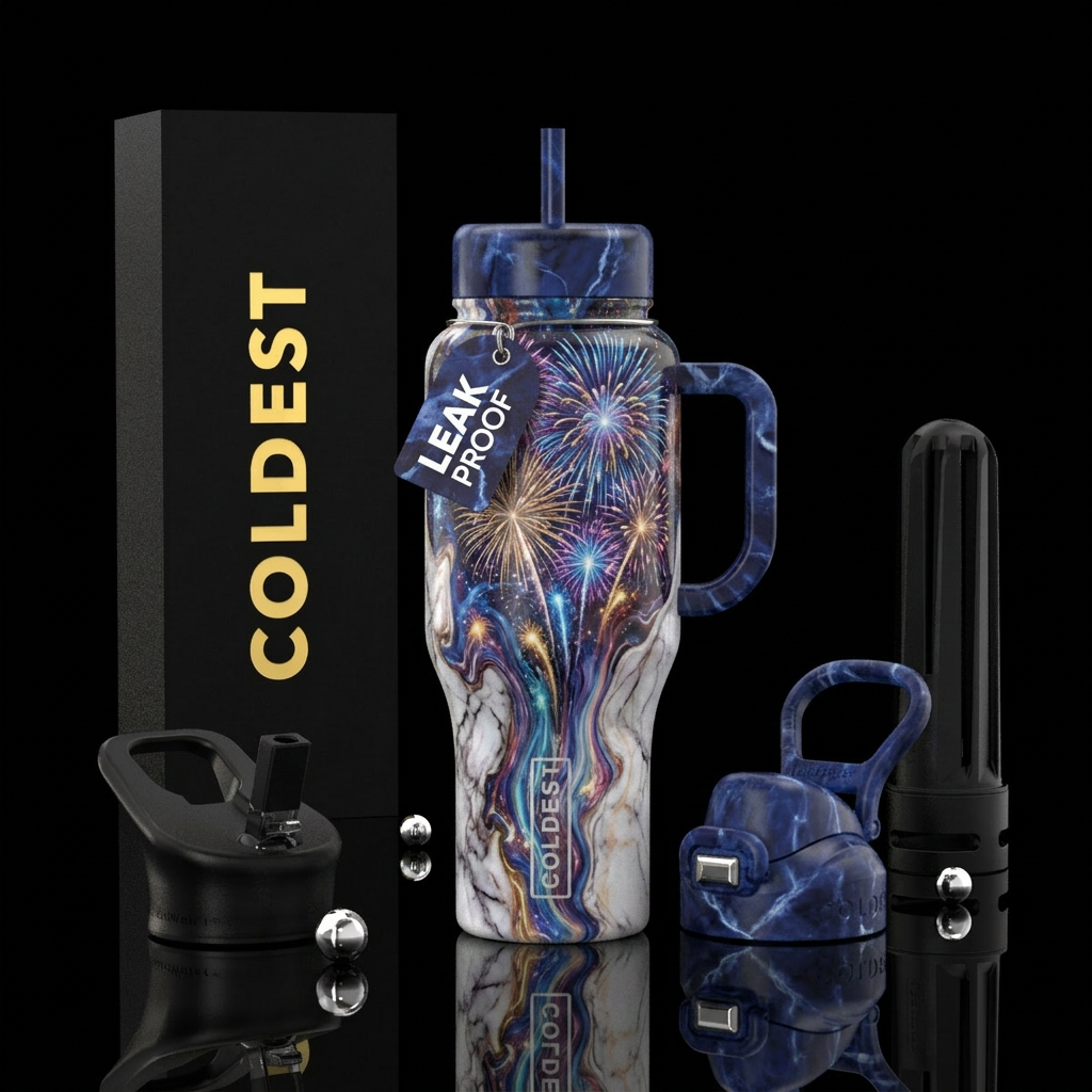 marble fireworks waterfall water bottle design