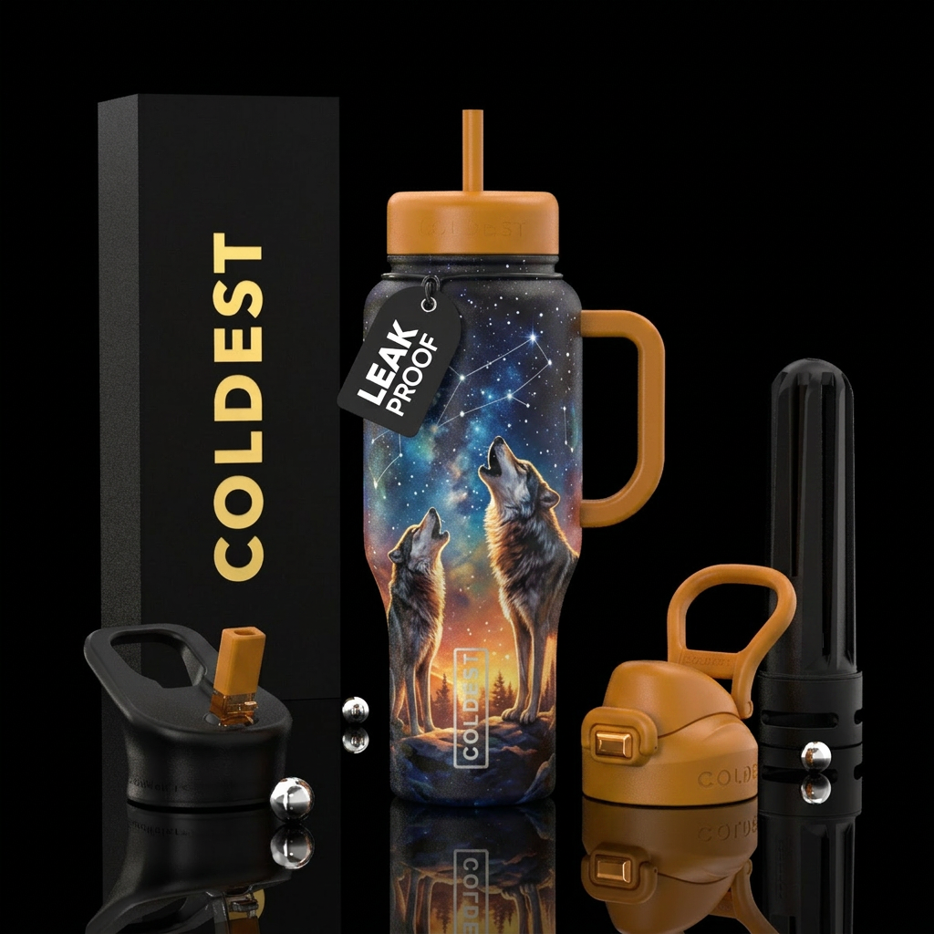 Wolf's howling water bottle design