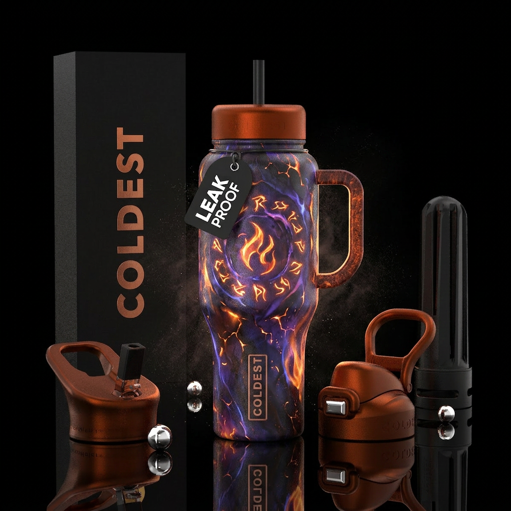 firery, magical, dark mood water bottle design