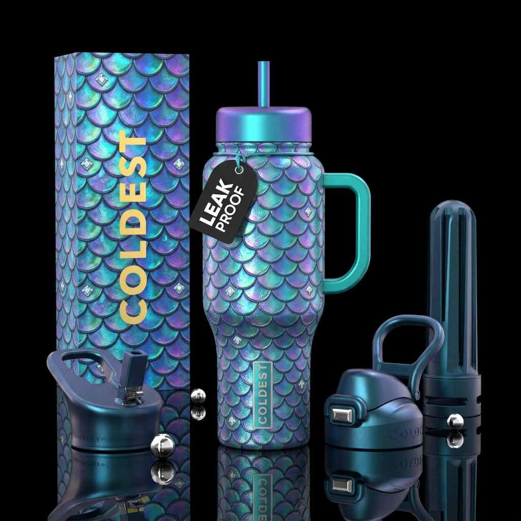 Mermaid scales dimonds water bottle design