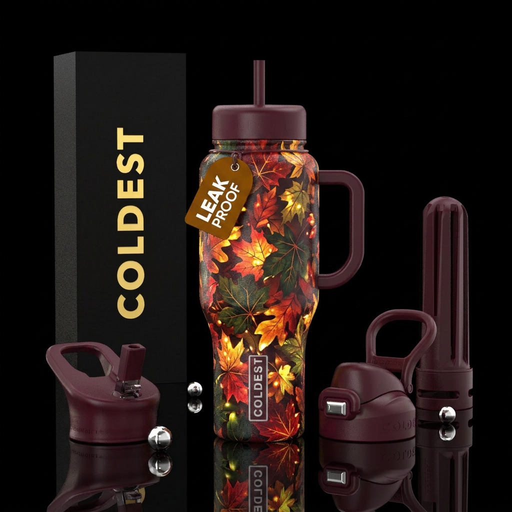 autumn leaves, glowie water bottle design