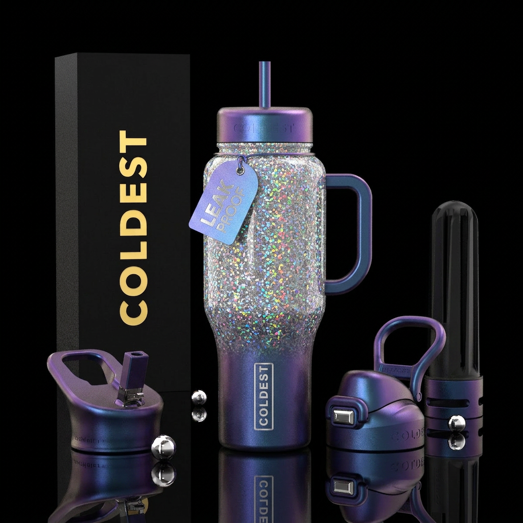 Moon beam glitter water bottle design