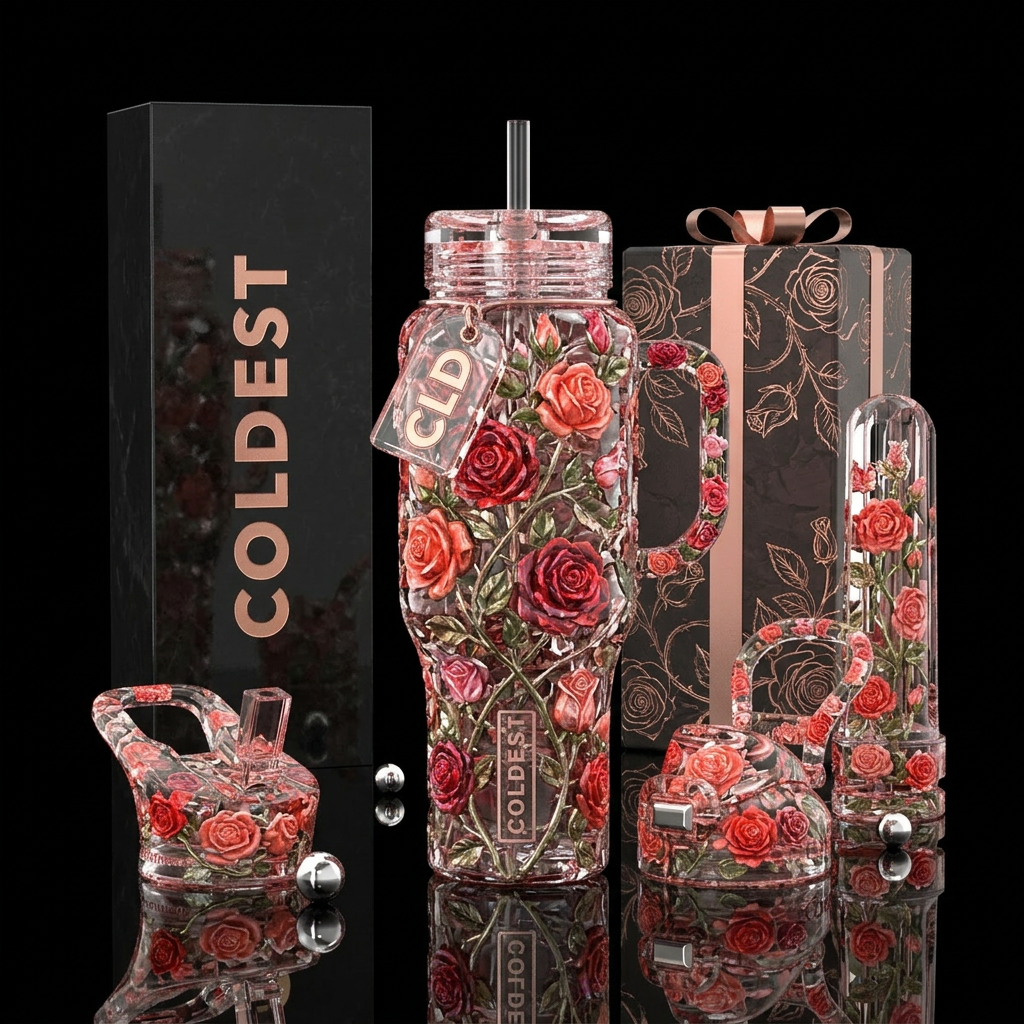 crystal, rose garden water bottle design