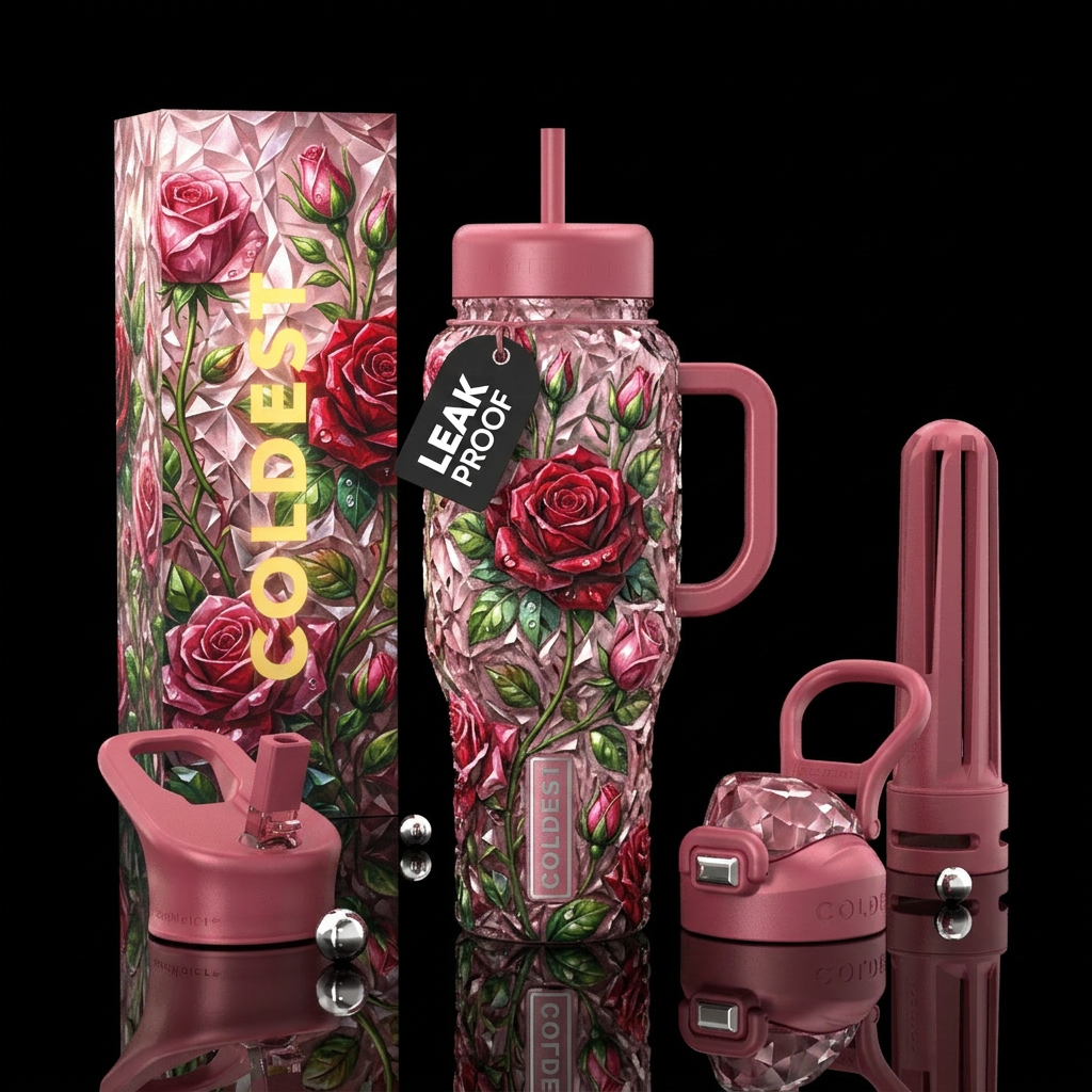 crystal, rose garden water bottle design