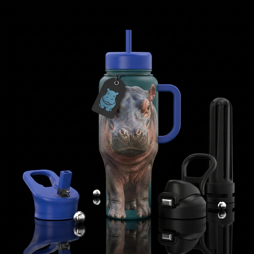 Baby hippo water bottle design