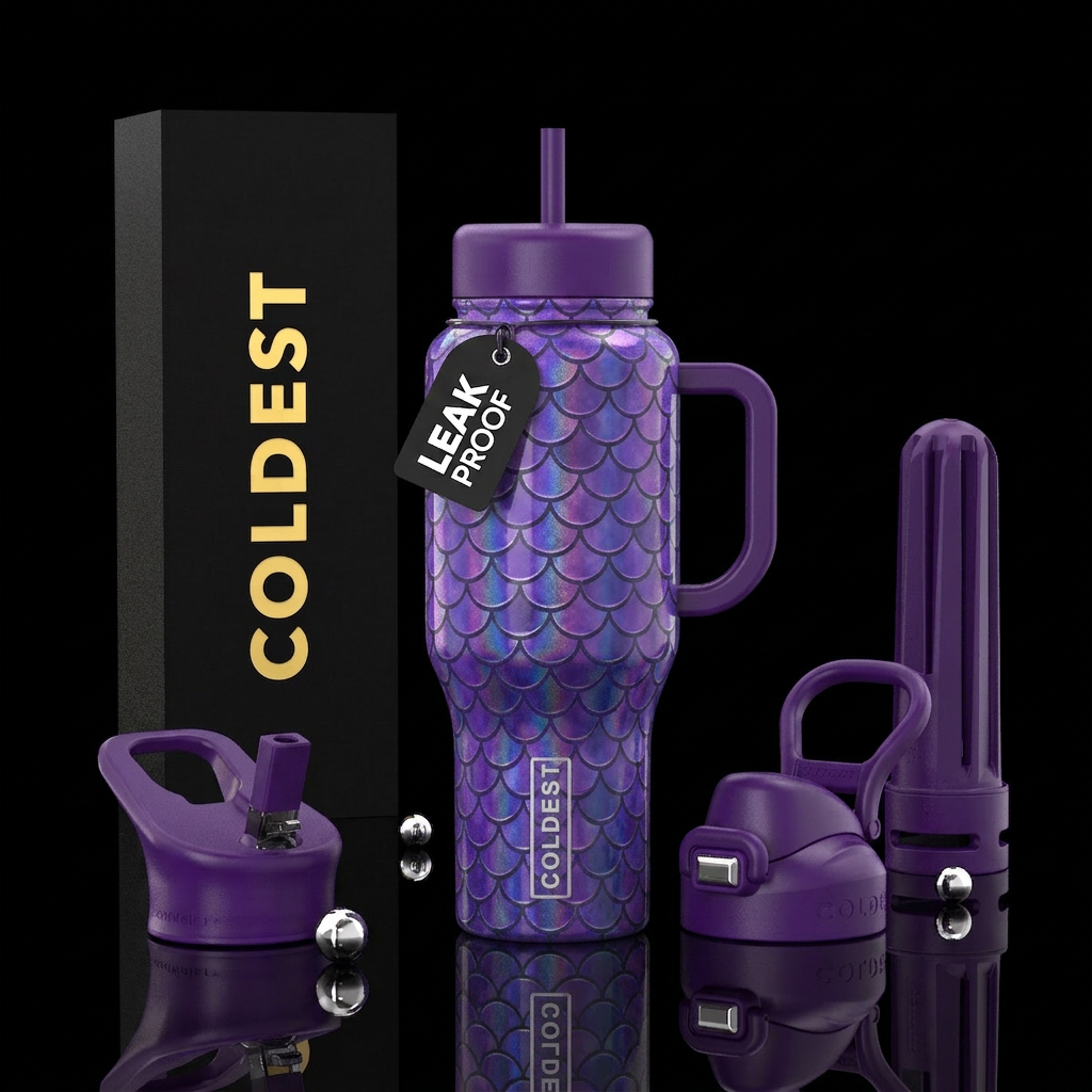 Mermaid purple scales water bottle design