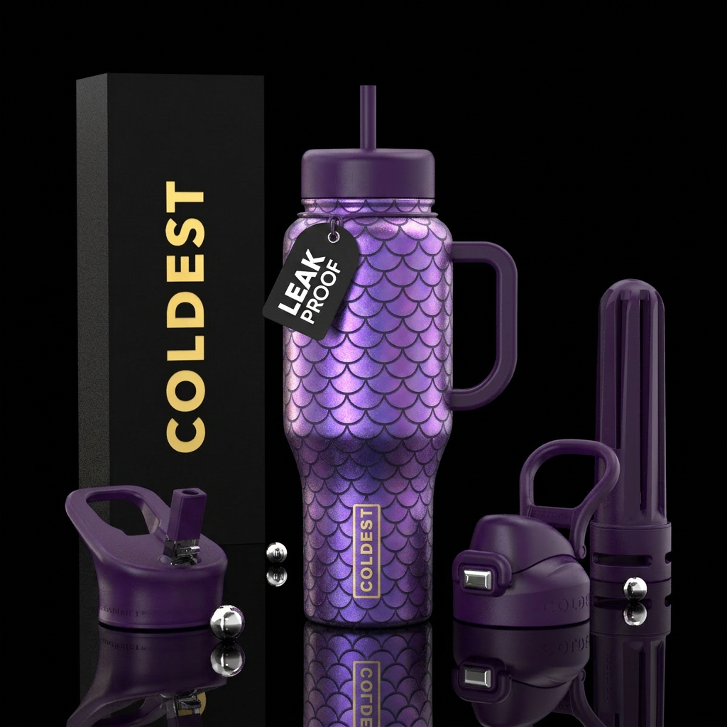 Mermaid purple scales water bottle design