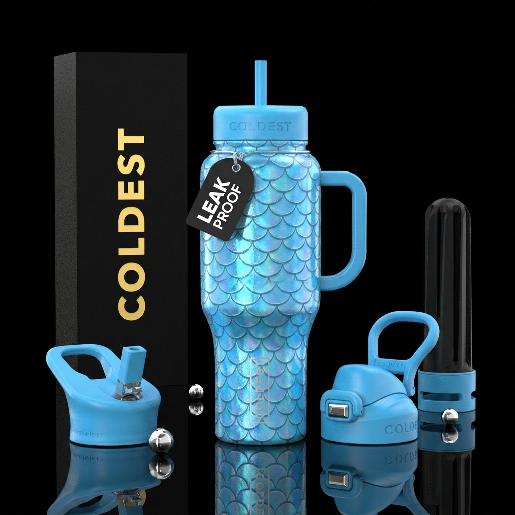 Mermaid sky blue scales water bottle design