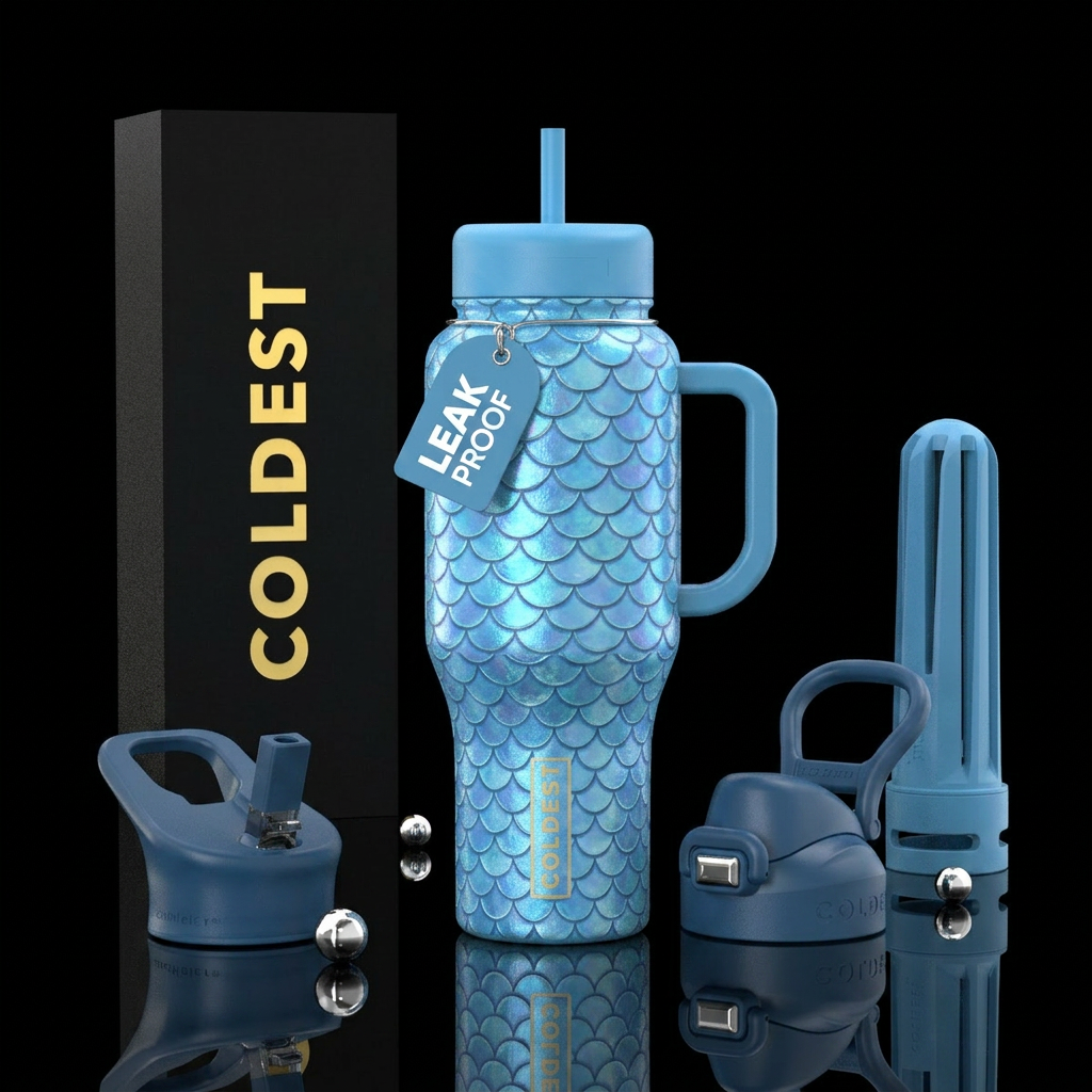 Mermaid sky blue scales water bottle design