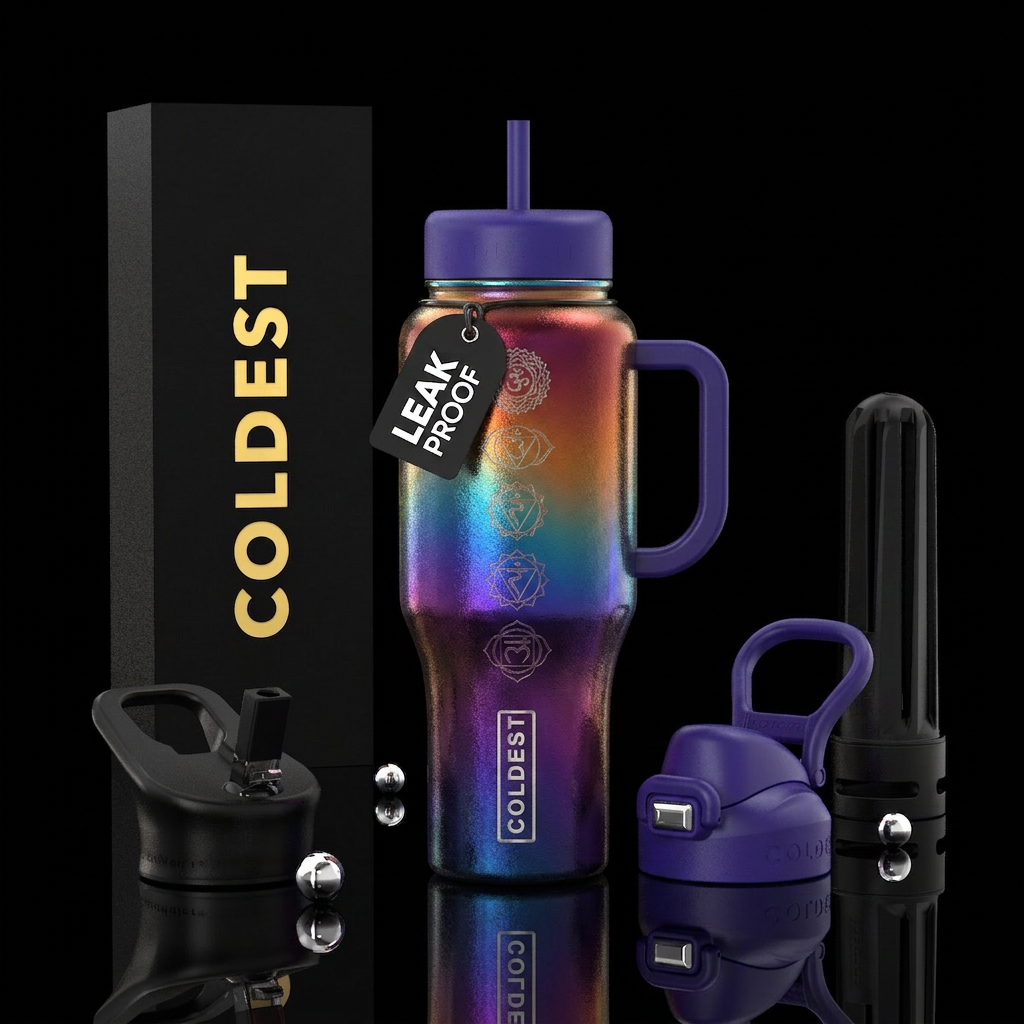 chakra, shimmer water bottle design