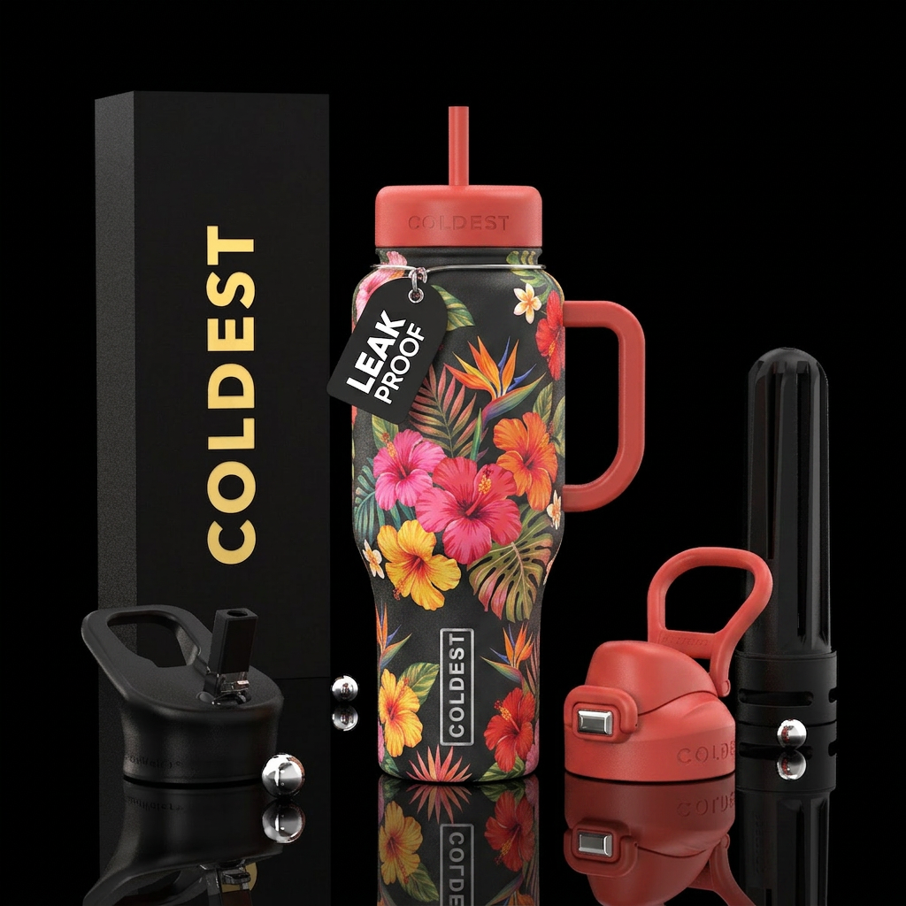 tropical flowers water bottle design
