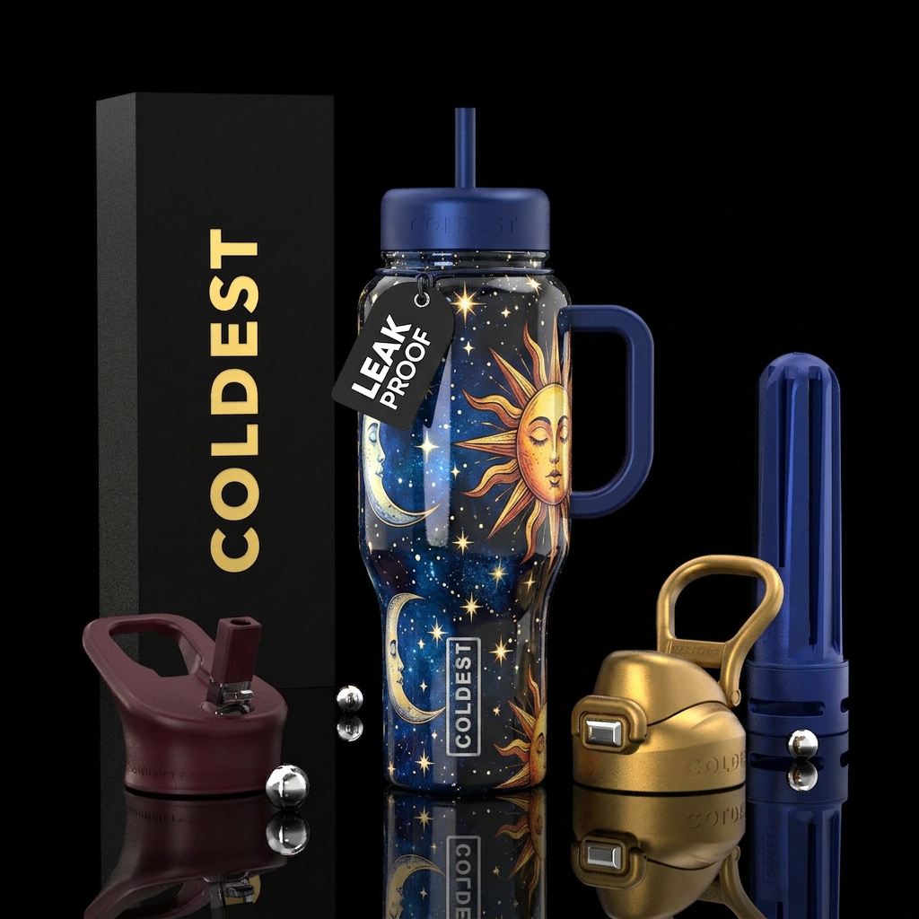 Sun and moon and stars water bottle design