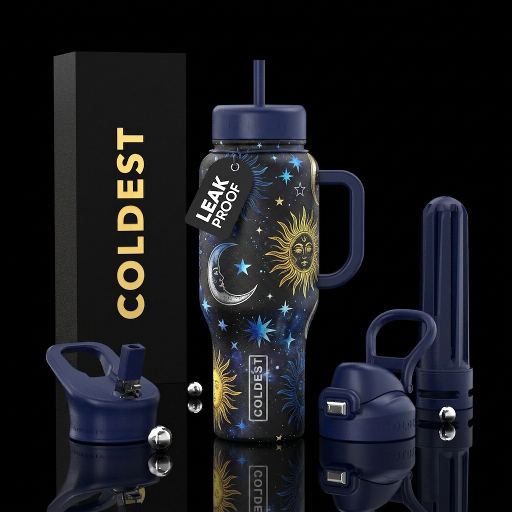Sun and moon and stars water bottle design