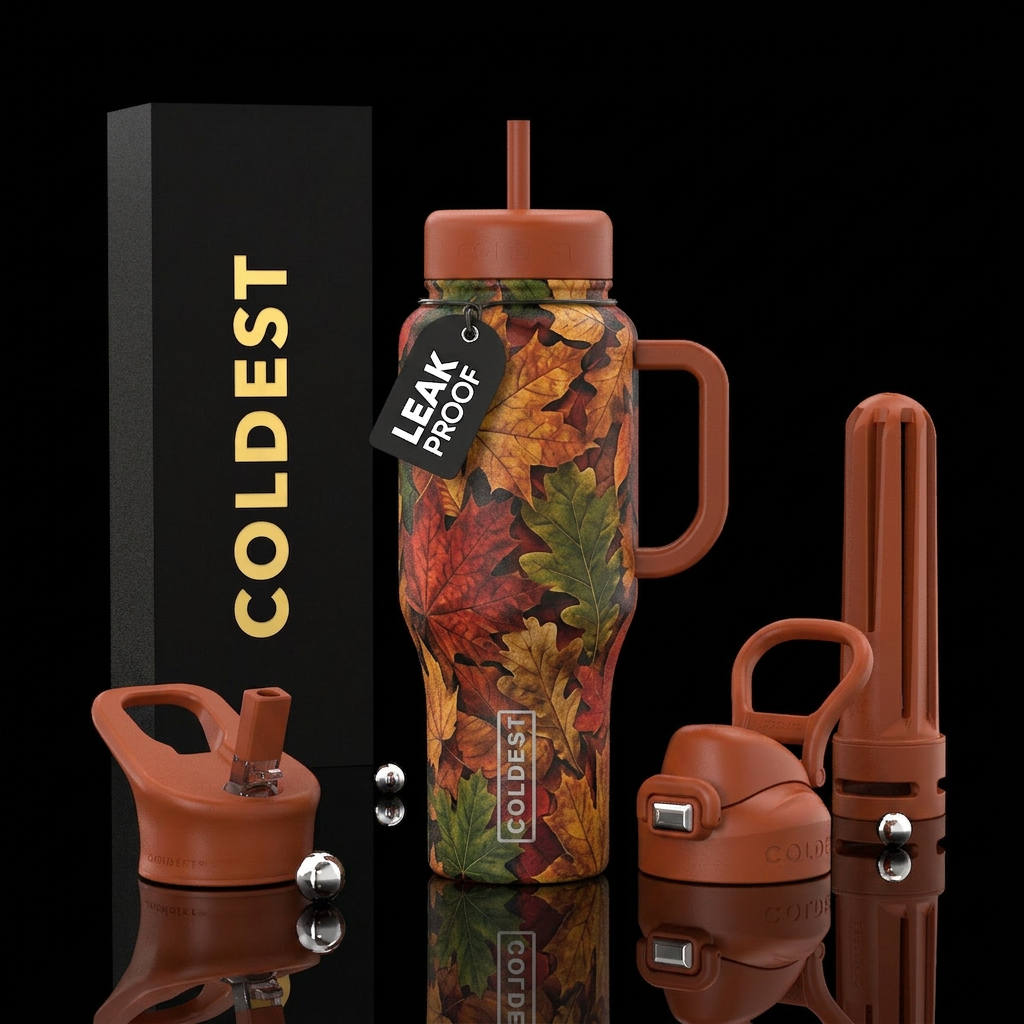 autumn leaves water bottle design