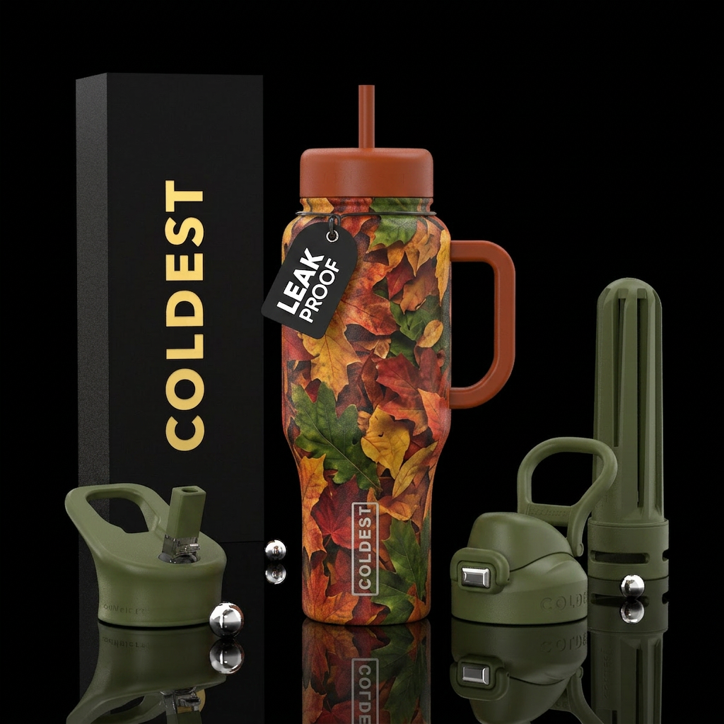 autumn leaves water bottle design