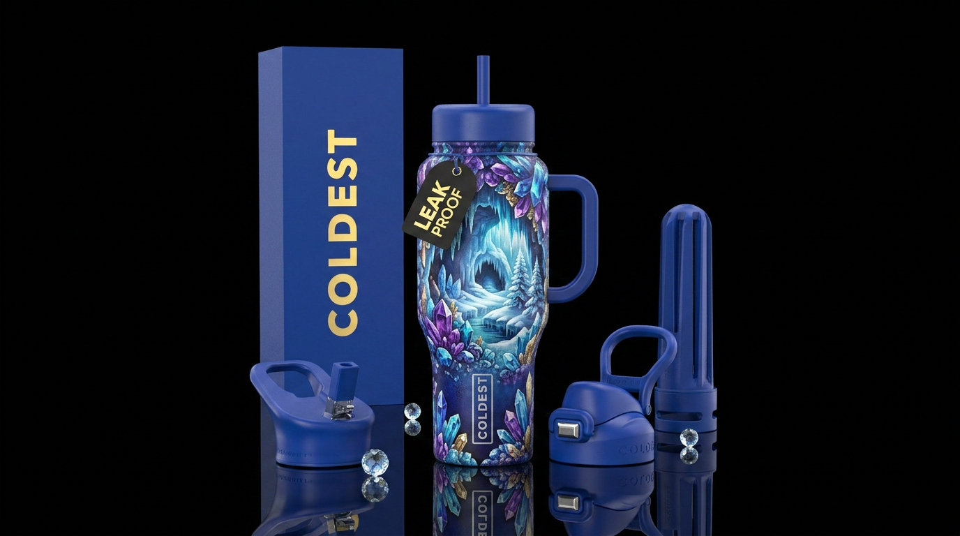 crystal cave, winter wonderland water bottle design