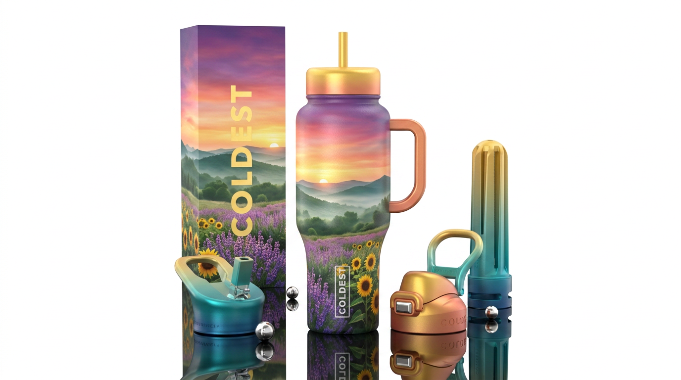 midsummer, sunrise water bottle design