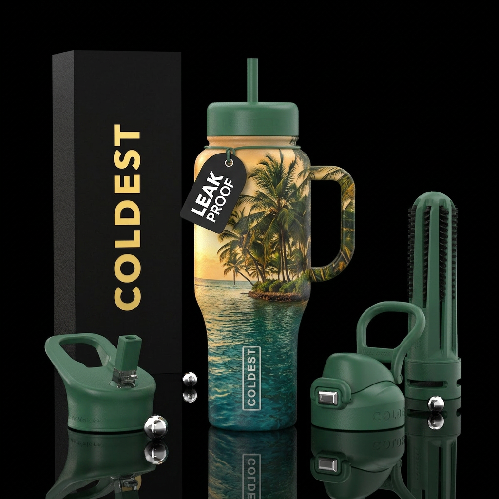 palm trees, peaceful water bottle design