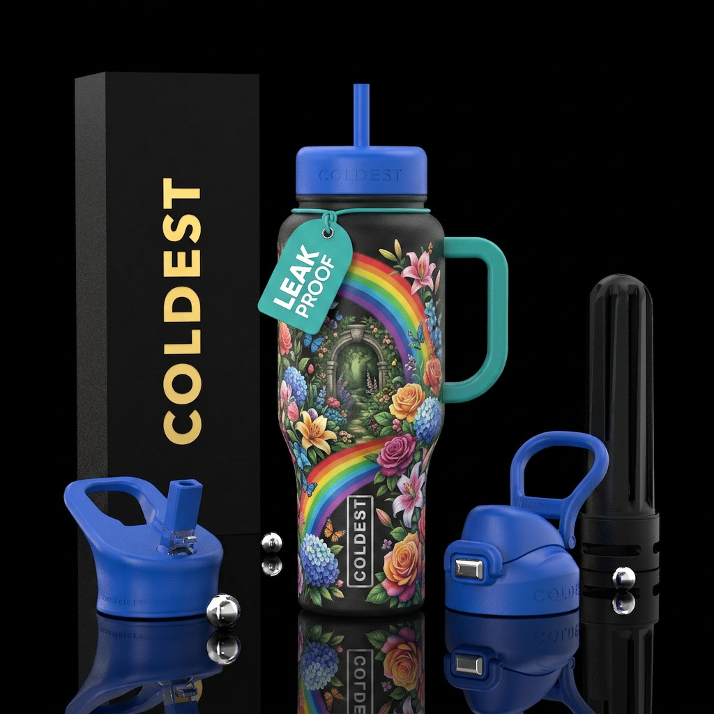 secret garden, rainbow water bottle design
