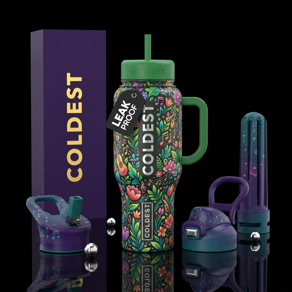 secret garden,, music notes water bottle design