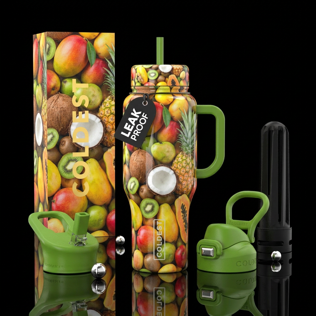 tropical fruits water bottle design