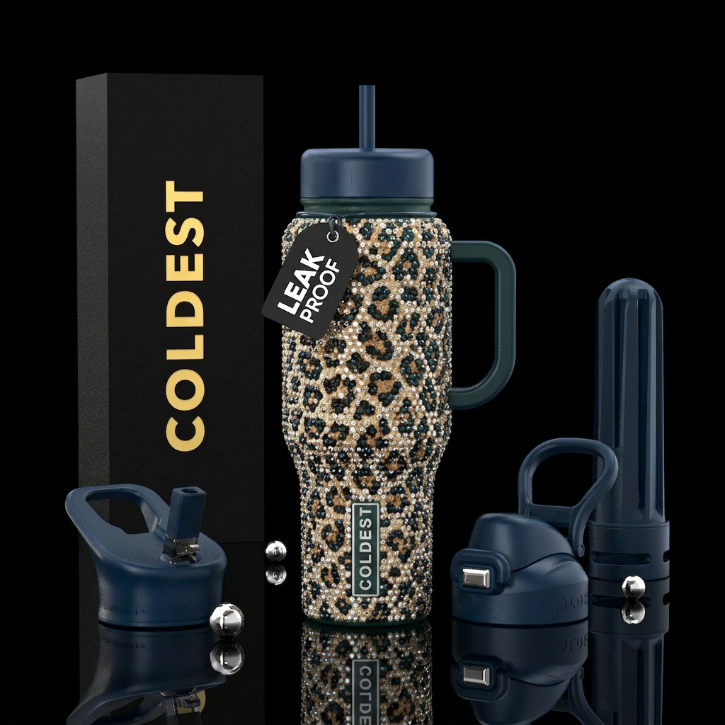 leopard, crystal water bottle design