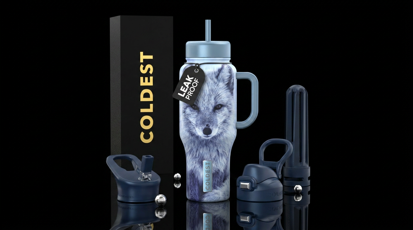 arctic fox, realism water bottle design