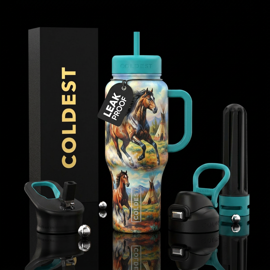 native american, wild horse water bottle design