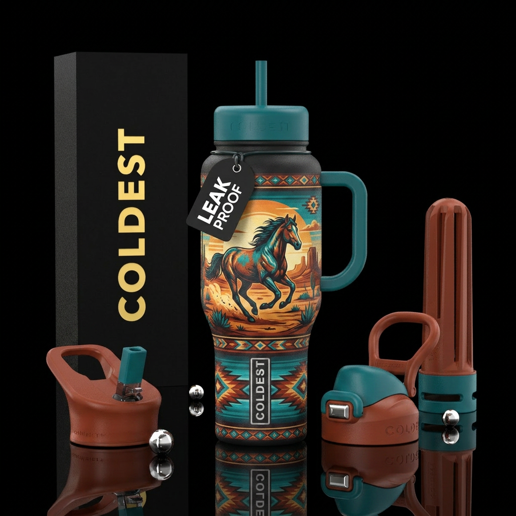 native american, wild horse water bottle design