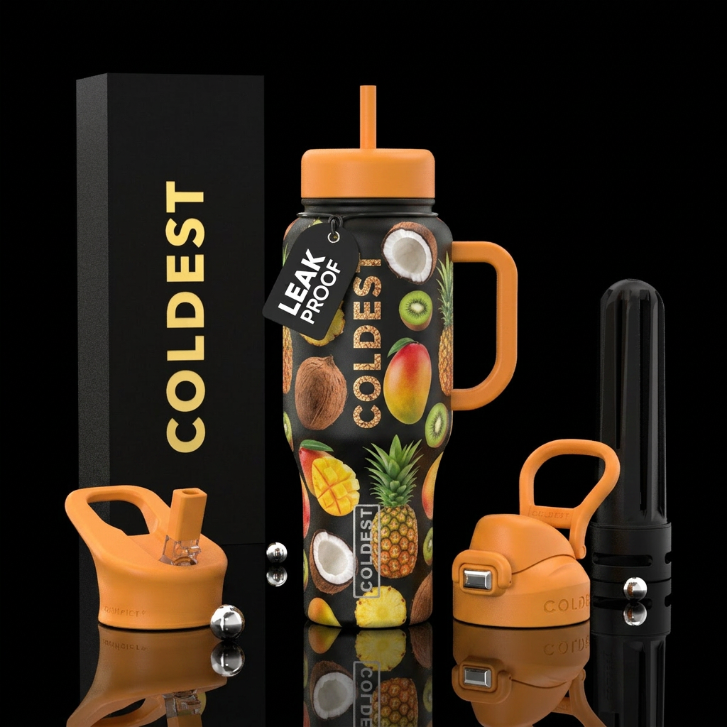 tropical fruits water bottle design